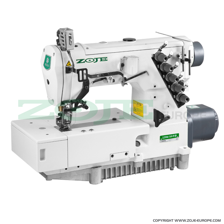 ZOJE ZJ2500A-156M-BD SET - 3-needle flat bed coverstitch (interlock) machine with built-in AC Servo motor and needles positioning - complete sewing machine - 1 3-needle flat bed coverstitch (interlock) machine with built-in AC Servo motor and needles positioning - complete sewing machine