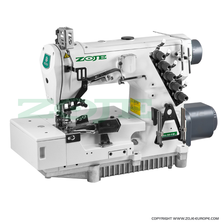 3-needle flat bed coverstitch (interlock) machine for binding, with built-in AC Servo motor and needles positioning - complete sewing machine