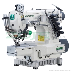 3-needle cylinder bed coverstitch (interlock) machine with electromagnetic automatic thread trimmer and built-in AC Servo motor - complete sewing machine
