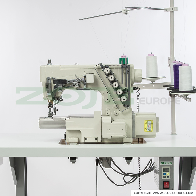 ZOJE ZJS2500A-156M-BD SET - 3-needle small cylinder bed coverstitch (interlock) machine with built-in AC Servo motor and needles positioning - complete sewing machine - 1 3-needle small cylinder bed coverstitch (interlock) machine with built-in AC Servo motor and needles positioning - complete sewing machine