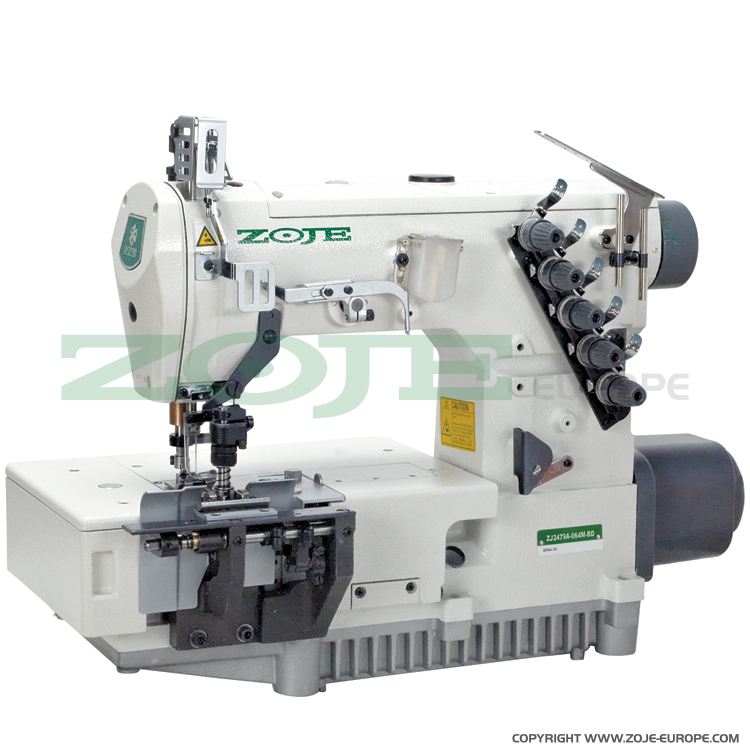 2-needle flat chainstitch machine for belt-loop seaming, with built-in energy-saving AC Servo motor and needle positioning - complete sewing machine