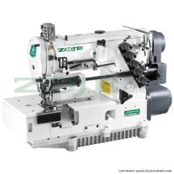 3-needle flat bed coverstitch (interlock) machine for elastic band attaching, with built-in AC Servo motor and needles positioning - machine head