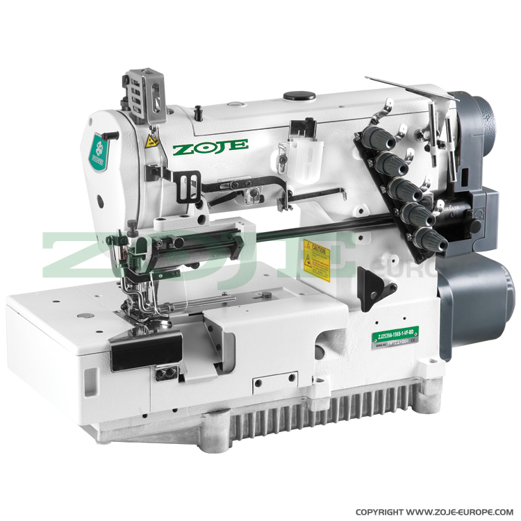 3-needle flat bed coverstitch (interlock) machine for elastic band attaching, with built-in AC Servo motor and needles positioning - complete machine