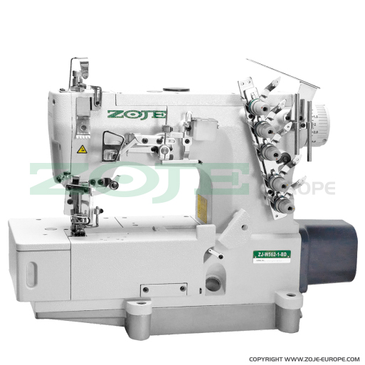 ZOJE ZJW562A-1-BD (6.4mm) SET - 3-needle flat bed coverstitch (interlock) machine with built-in AC Servo motor and needles positioning - complete sewing machine - 1 3-needle flat bed coverstitch (interlock) machine with built-in AC Servo motor and needles positioning - complete sewing machine