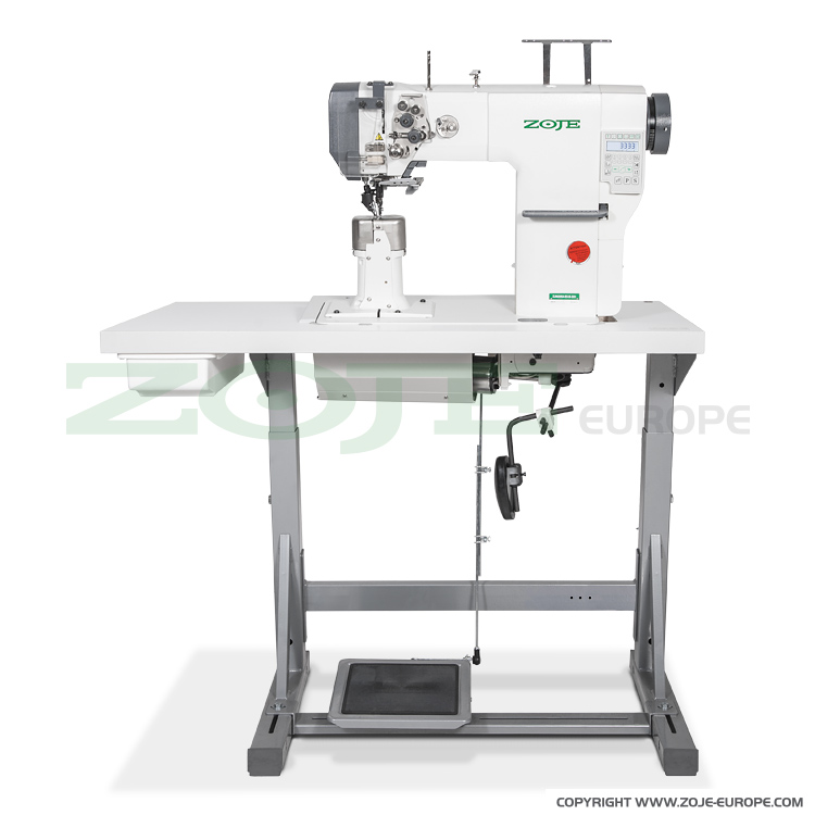 Automatic 2-needle post-bed lockstitch machine with bottom and upper roller feed, with AC Servo motor - complete sewing machine