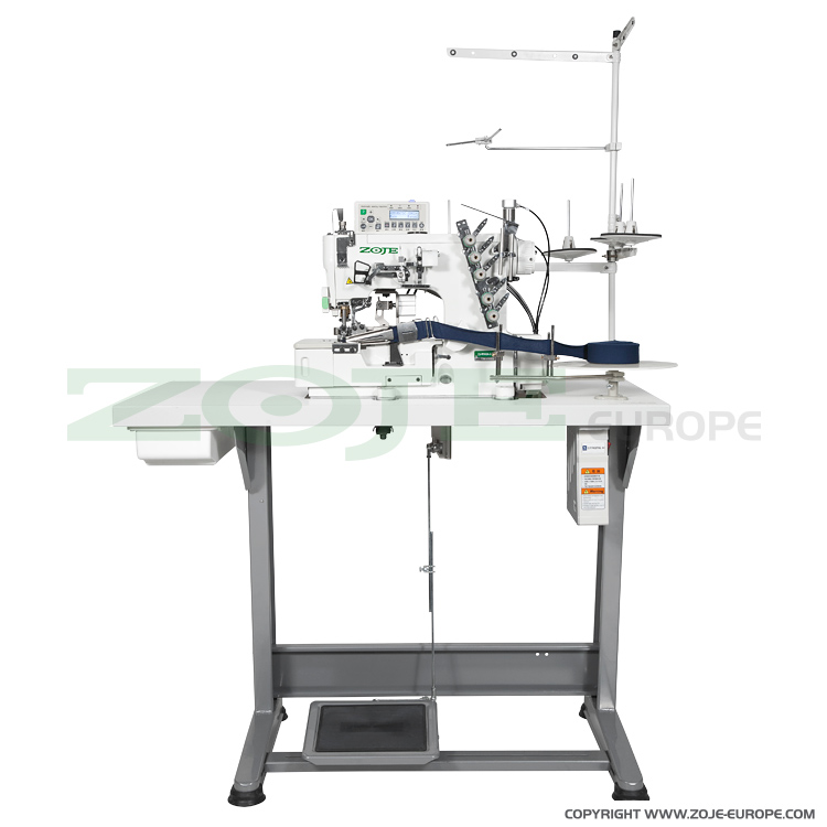 ZOJE ZJW562A-2-BD (6.4mm) + W500PTK SET - 3-needle flat bed coverstitch (interlock) machine for binding with auto binding tape cutting device W500PTK - complete sewing machine - 1 3-needle flat bed coverstitch (interlock) machine for binding with auto binding tape cutting device W500PTK - complete sewing machine