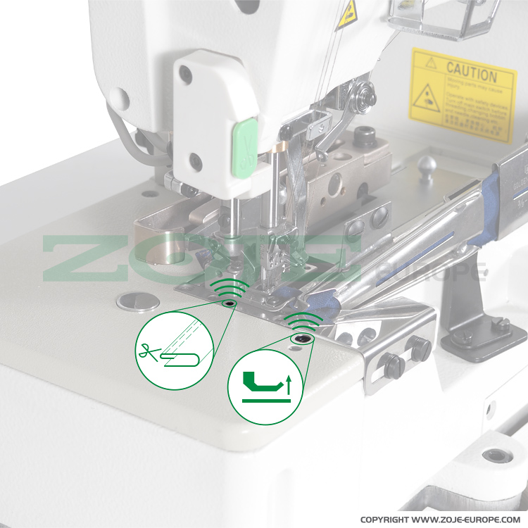 ZOJE ZJW562A-2-BD (6.4mm) + W500PTK SET - 3-needle flat bed coverstitch (interlock) machine for binding with auto binding tape cutting device W500PTK - complete sewing machine - 4 3-needle flat bed coverstitch (interlock) machine for binding with auto binding tape cutting device W500PTK - complete sewing machine