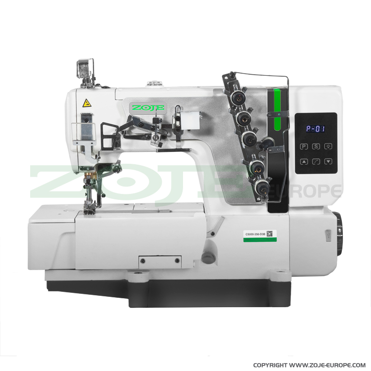 ZOJE C5000-356-02 - 3-needle flat bed coverstitch (interlock) machine with built-in AC Servo motor and needles positioning - machine head - 1 3-needle flat bed coverstitch (interlock) machine with built-in AC Servo motor and needles positioning - machine head