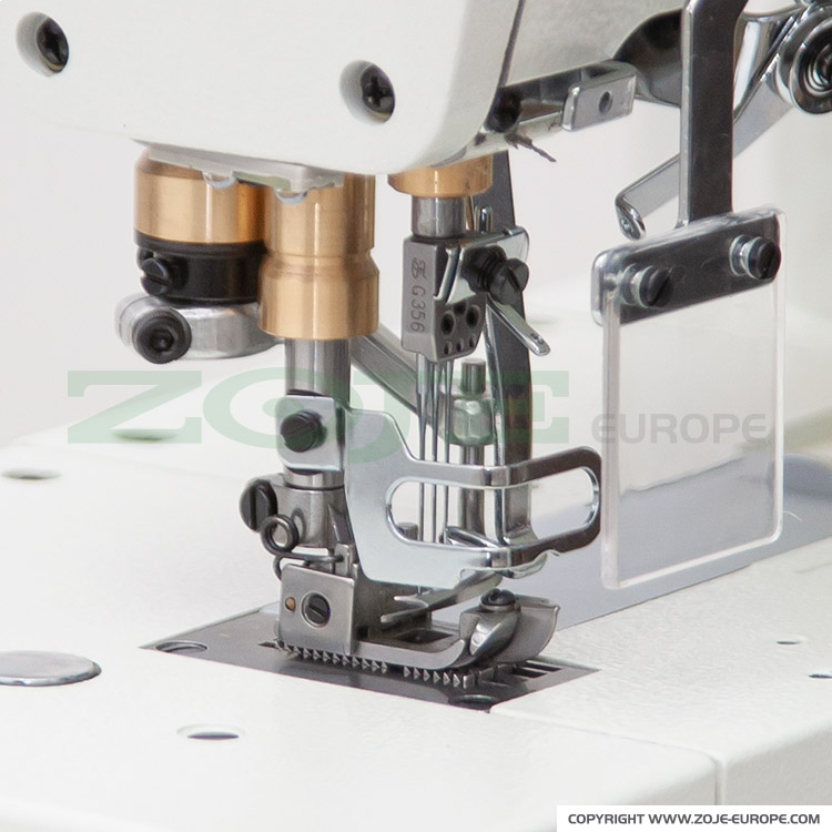 ZOJE C5000-356-02 SET - 3-needle flat bed coverstitch (interlock) machine with built-in AC Servo motor and needles positioning - complete sewing machine - 4 3-needle flat bed coverstitch (interlock) machine with built-in AC Servo motor and needles positioning - complete sewing machine
