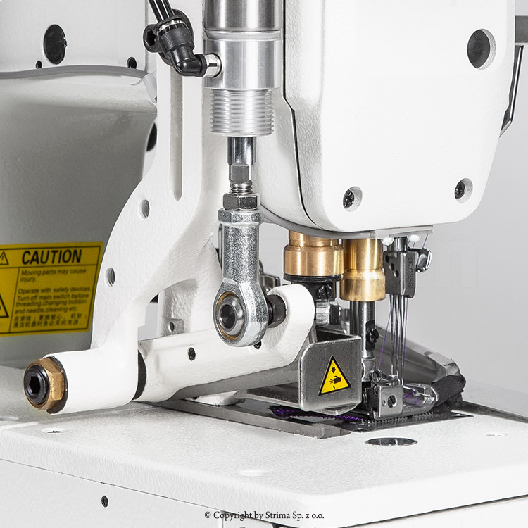 3-needle, 5-thread Interlock for light and medium fabrics with pneumatic belt cutting device - complete sewing machine