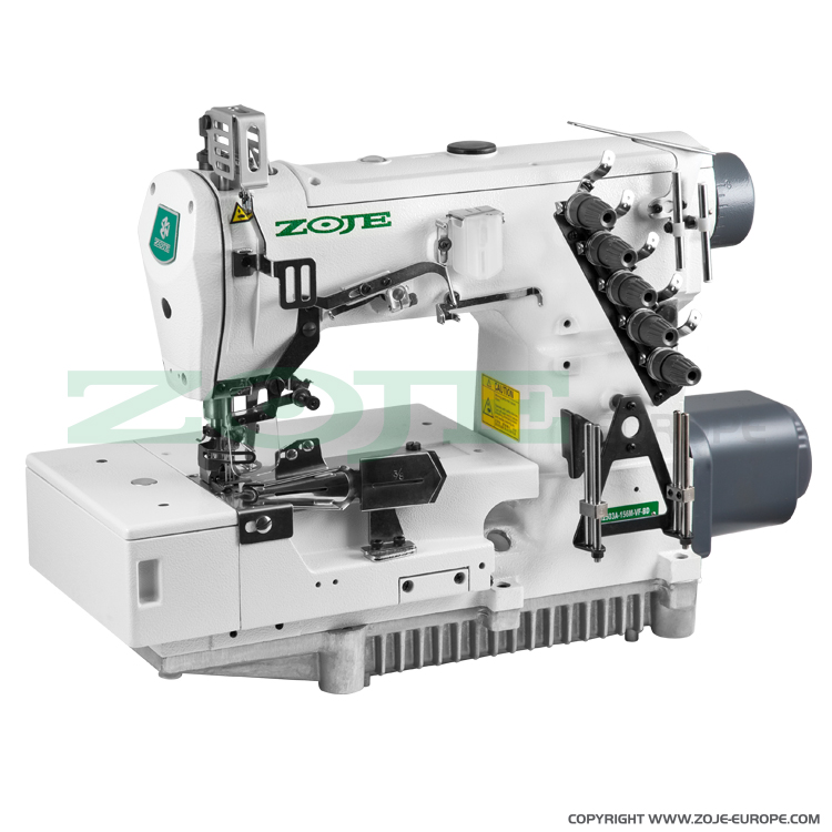 3-needle flat bed coverstitch (interlock) machine for binding, with built-in AC Servo motor and needles positioning - machine head