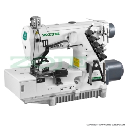 3-needle flat bed coverstitch (interlock) machine for binding, with built-in AC Servo motor and needles positioning - complete sewing machine