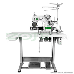 4-needle cylinder double chainstitch machine with folder and puller for tape binding - complete machine
