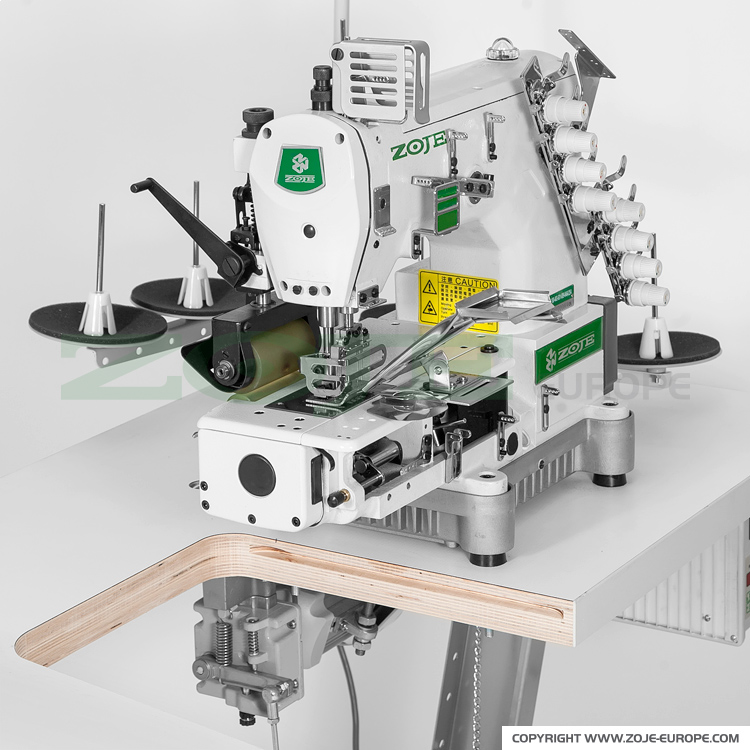 ZOJE ZJ1414-100-403-601-609-0464/254 SET - 4-needle cylinder double chainstitch machine with folder and puller for tape binding - complete machine - 2 4-needle cylinder double chainstitch machine with folder and puller for tape binding - complete machine