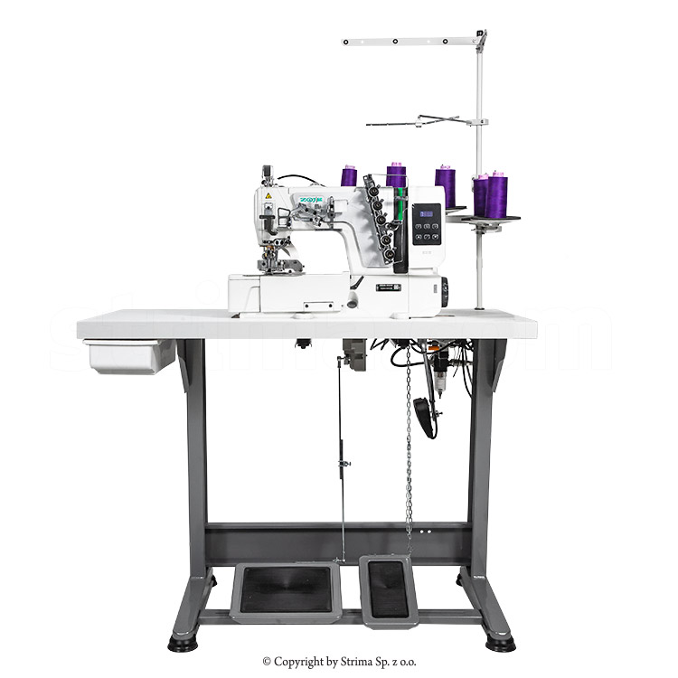 ZOJE C5000-356-02 SET+TZ 90000476 - 3-needle, 5-thread Interlock for light and medium fabrics with pneumatic belt cutting device - complete sewing machine - 1 3-needle, 5-thread Interlock for light and medium fabrics with pneumatic belt cutting device - complete sewing machine