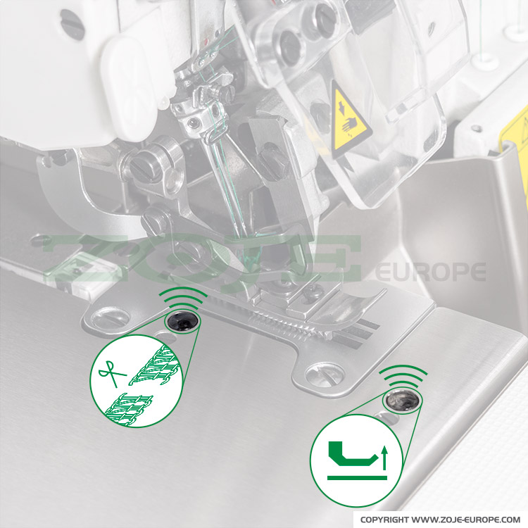 2-needle, 5-thread mechatronic overlock for light and medium materials with pneumatic cutting - machines head