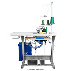 2-needle, 4-thread, mechatronic overlock machine with needles positioning and pneumatic horizontal type chain cutter - complete sewing machine