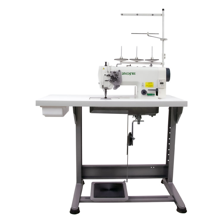 Two needle lockstitch sewing machine for medium and heavy materials with split needle bars, large hooks, in-build AC Servo motor - complete set