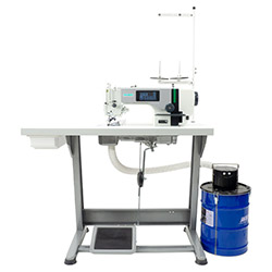 Automatic lockstitch machine with side trimmer and binder, for light and medium materials, with built-in AC Servo motor - complete sewing machine