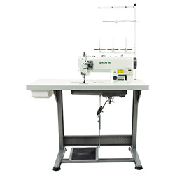 Two needle lockstitch sewing machine for light and medium materials with large hooks and in-build AC Servo motor - set