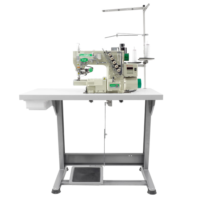 3-needle small cylinder bed coverstitch (interlock) machine with built-in AC Servo motor and needles positioning - complete sewing machine
