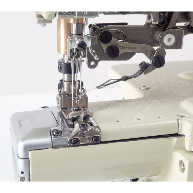 3-needle small cylinder bed coverstitch (interlock) machine with built-in AC Servo motor and needles positioning - complete sewing machine