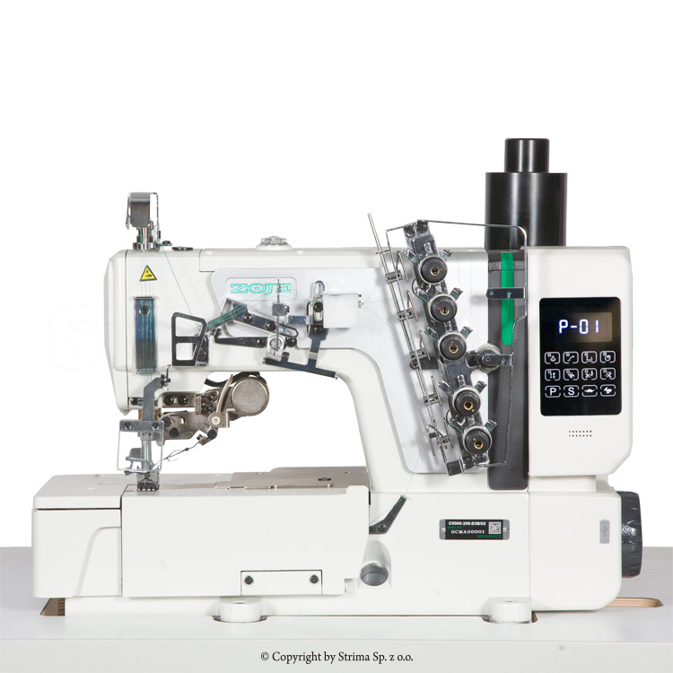 ZOJE C5000-356-D3C-02 SET - 3-needle interlock with a flat bed with built-in AC Servo motor and automatic needle positioning - complete machine - 2 3-needle interlock with a flat bed with built-in AC Servo motor and automatic needle positioning - complete machine
