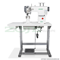 2-needle automatic post-bed lockstitch machine with unison feed (lower roller, upper roller and needle), with AC Servo motor - complete sewing machine