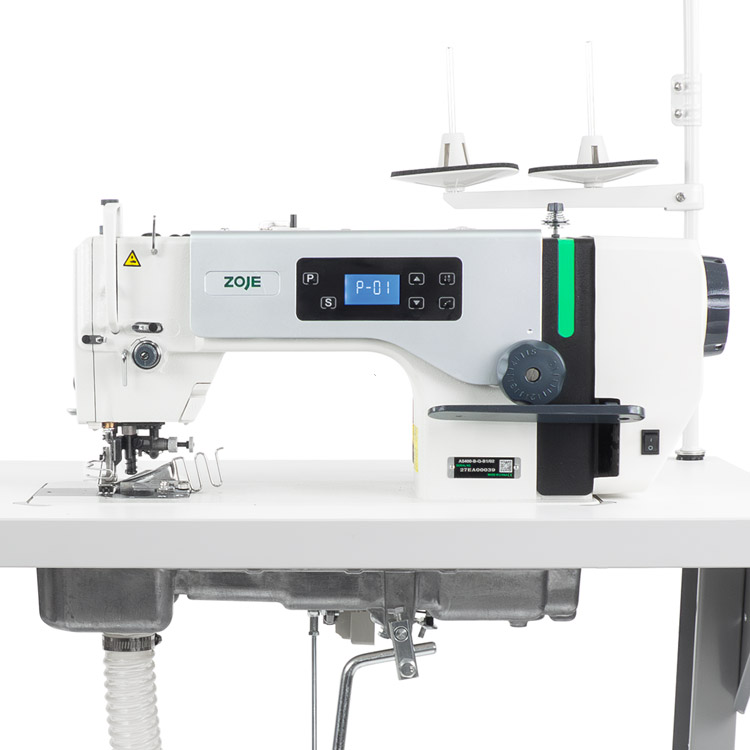 Automatic lockstitch machine with side trimmer and binder, for light and medium materials, with built-in AC Servo motor - complete sewing machine