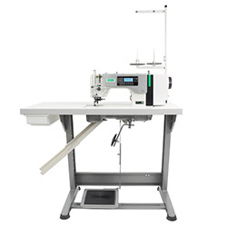 Automatic lockstitch machine with a side trimmer, decorative stitch for light and medium materials, with a stepper motor and needle positioning
