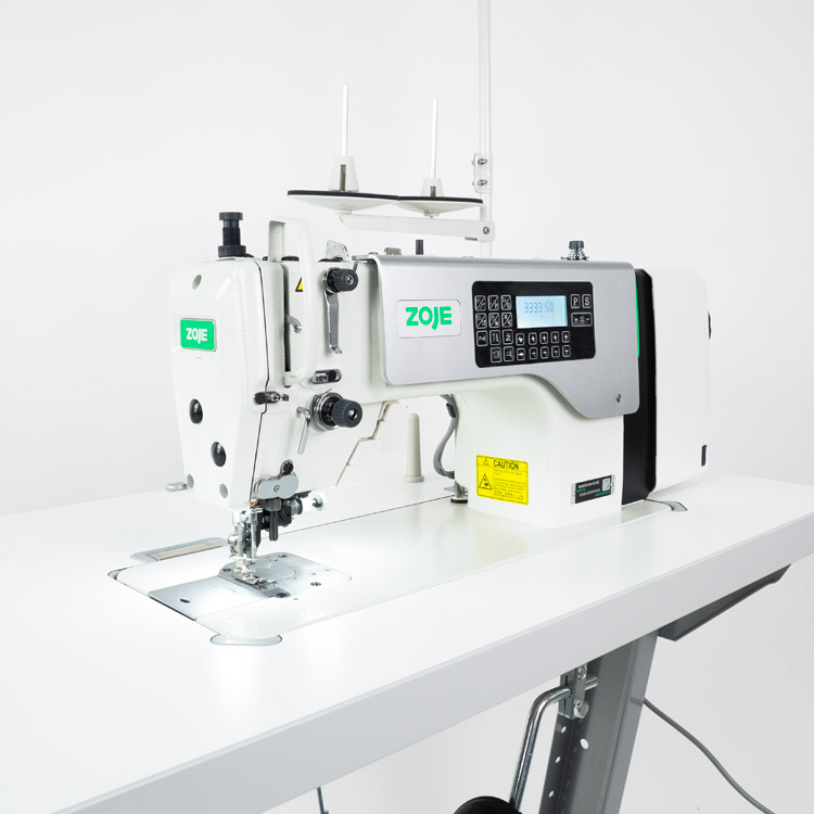 Automatic lockstitch machine with a side trimmer, decorative stitch for light and medium materials, with a stepper motor and needle positioning